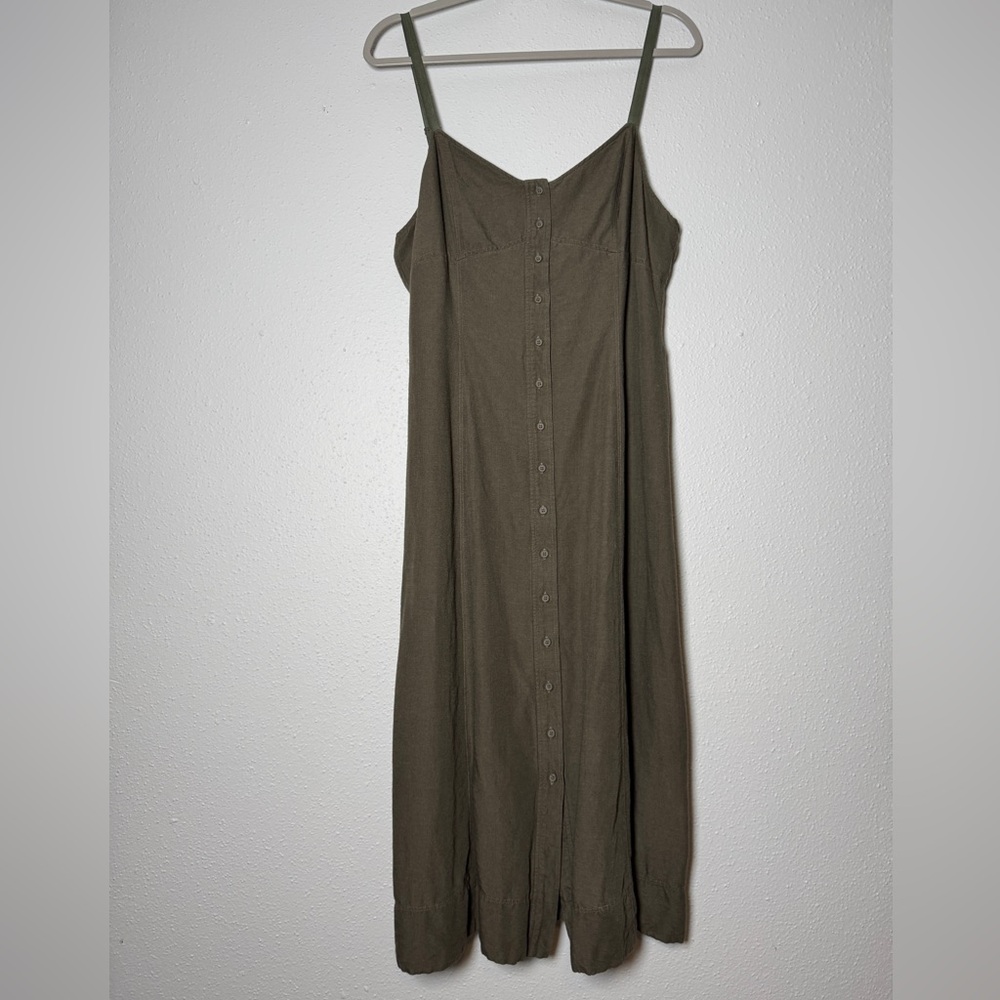 New York & Company Vintage Green Midi Maxi Button Front Linen Dress Size 14